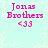 A static image with light cyan background and white snowflake patterns, displaying four identical pink text blocks reading "Jonas Brothers <33".
