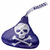 Two side-by-side pixelated icons of a skull and crossbones on a teardrop-shaped base with a curved stem, one blue on white background the other yellow on black.