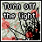 Pixelated icon shows hand reaching toward light switch with text 'Turn off the light' and red flower-like shapes on patterned background.