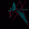 A teal and red star-shaped icon with a seated figure, showing four distinct animation frames against a black background.