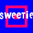 A contact sheet of three animated frames showing a blue and pink square pattern with repeated text "sweetie" across the image.