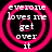 Four identical circular frames with pink concentric rings and white text reading 'everyone loves me get over it' on a black background.