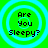 Four identical circular icons arranged in a , each with green background and blue concentric rings surrounding black text reading 'Are You Sleepy?'