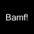 Six display 'Bamf!' text in black or white backgrounds with a blue cartoon head in the bottom-right
