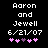Pixelated text displays 'Aaron and Jewell 6/21/07' with pink and purple heart symbols below, showing animation change in heart positions.