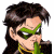 A 50x50 pixel animated buddy icon featuring a DC Comics character with green mask and yellow accents on the left, alongside a dark green background with bright green text reading "Original Icons .com" on the right.