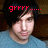 A person in a light blue shirt appears across four with red text overlays changing from 'grrrr.....' to 'myne' and then 'bitches', the right is blank