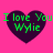Four identical dark purple heart shapes on a bright pink background, each containing green text reading "I love You Wylie" in pixelated font.