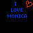Blue pixelated text "I LOVE MONICA" on black background with orange heart symbol above the word I.