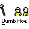 Pixel art contact sheet showing six frames of an animated buddy icon with yellow stick figures, brown sticks, and speech bubbles containing text like "PFFT..." and "WHAT A HOE.."