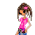 Pixel art of two female figures in pink tops and blue bottoms, one with a flower accessory, standing together as text reads 'Best friends forever!' on white background.