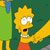 Pixelated cartoon character with spiky yellow hair, wide white eyes, open mouth showing teeth and tongue, wearing red shirt against green background.