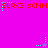 A static image with a bright pink background featuring repeated red text and scattered cyan star-like shapes.