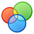 Three overlapping circles in red, green, and blue with a yellow intersection, rendered in pixelated style on gray background.