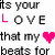 Animated contact sheet of a text-based buddy icon with pixelated hearts and shifting letter colors across four frames.