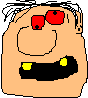 Four pixelated cartoon faces with peach skin, red eyes, black mustaches, and yellow teeth arranged in a on gray background