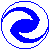 Blue and white spiral pattern in circular frame with varying stroke thickness and partial circular outlines