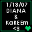 Black background with green border displays text '1/13/07 DIANA & KAREEM <3' and green heart symbols in four