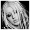 Black-and-white image of a person with long light hair, closed eyes in one frame and open eyes in another, text at bottom left.