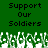Green background with black pixelated text reading "Support Our Soldiers" repeated twice, and a of white and green pixelated shapes resembling grass or foliage at the bottom