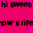 A vibrant pink background features repeated black text 'hi sweet' and distorted mirrored text with purple star-like shapes scattered throughout.