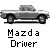Pixelated gray sedan with white trim and black wheels, labeled "Mazda Driver" in blocky text below on light gray background.