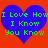 Two identical blue hearts on red background with green pixelated text reading "I Love How I Know You Know" in three lines.
