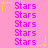 Pink background with repeated purple 'Stars' text and yellow star icons with dotted trails in a pattern