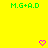 Green text M.G+A.D appears at top left and top right on yellow background with two pink pixelated hearts below.