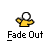 A 4x3 contact sheet of an animated icon showing a yellow stick figure fading out across 11 frames with consistent "Fade Out" text below each frame.