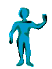 Two blue humanoid figures with raised arms against a gray background, one with a clenched fist and the other with an open palm.