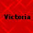 Red background with repeating diamond pattern and four identical black text instances reading "Victoria" in pixelated font.