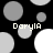 Black background with scattered gray and white circles; four instances of the text 'DorylA' in light gray pixelated font; visible animation changes in circle positions and partial circle shapes across frames.