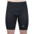 Black shorts with a visible seam and small white detail on the lower right leg, worn by a person with light skin.