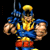 A 2x2 contact sheet of a pixelated X-Men animated icon showing three distinct frames: a character in blue/yellow/red attire, a silver weapon, and a blue 'X' logo.