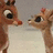 Animated sequence of a reindeer character with large eyes and antlers, transitioning from side view to front view while holding a sign reading 'Young Love...'.