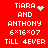 Red background with white pixelated text reading "TIARA AND ANTHONY 6x16x07 TILL 4EVER" and two variations of a heart or sparkle symbol next to "TIARA".