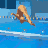 Animated sequence of a diver performing a dive into a pool, showing multiple stages from the platform to underwater entry.