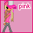 Pixel art contact sheet showing a 3x2 grid of animated frames featuring a cartoon character with pink accessories and text changes on a pink background.