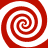 Four red and white spiral patterns arranged in a symmetrical with a central red cross connecting them