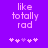Purple background with pixelated white text reading 'like totally rad' and five pink heart symbols below, where the third heart changes from light purple to bright pink between observations.