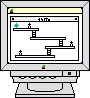 Pixelated game scene on a retro computer monitor showing platformer character movements