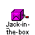 A static purple box with a red crank and white text below it, transitioning to an animated sequence where a yellow figure emerges from the box.