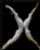 Two animated frames of a stylized X-shaped icon with metallic texture, displayed side-by-side in a contact sheet format against gray borders.
