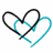 Two overlapping heart outlines in black and cyan, with smaller hearts scattered around on a white background.