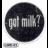 Two circular icons display 'got milk?' text; left is black with white letters, right is red with light pink letters.
