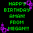 Green pixelated text on black background reads 'HAPPY BIRTHDAY AMAN! FROM MEGAN!!!' with purple square decorations, repeated in a
