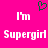 A static image with a bright pink background displays two identical text blocks reading "I'm Supergirl" in white pixelated font, each topped by a small green heart symbol.