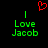 Green pixelated text 'Love Jacob' appears twice on black background with red heart symbol above center.