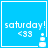 Four identical blue square display "saturday! <33" text with a white pixelated icon that changes position